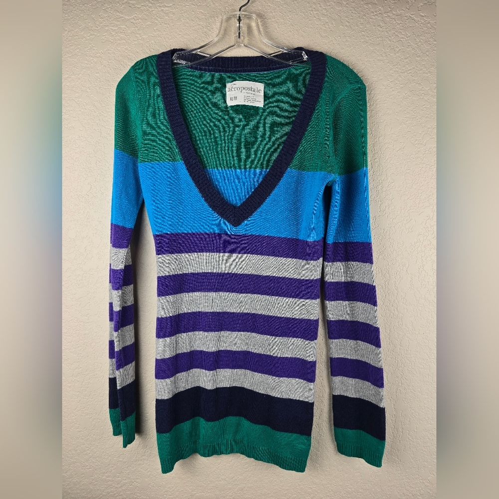 Y2K Aeropostale Deep V-Neck Striped Sweater Bella Swan Core Indie Sleaze M